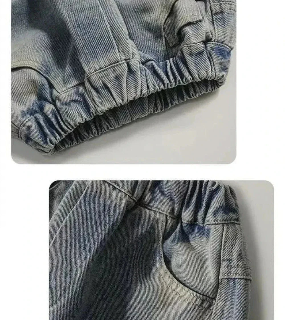 Children’s Loose Fit Mid Waist Big Pocket Straight Jeans - Omega Lifestyles