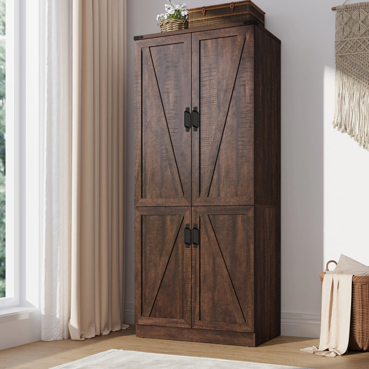 Farmhouse 2-Door Armoire Wardrobe Closet With LED