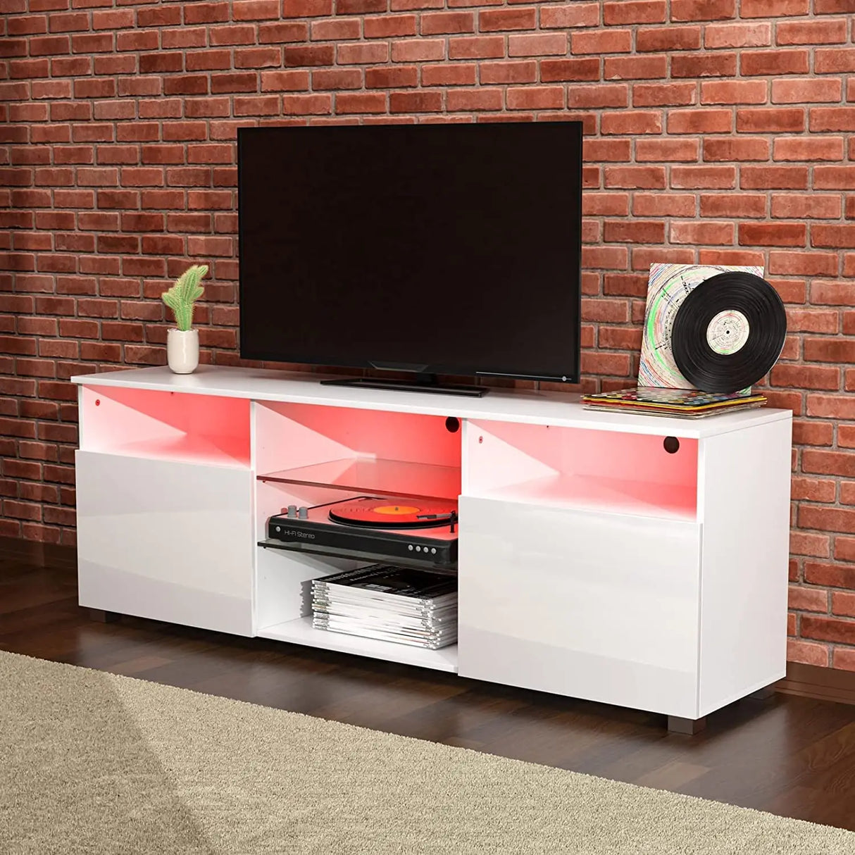Modern High Gloss LED TV Stand With Storage Cabinet