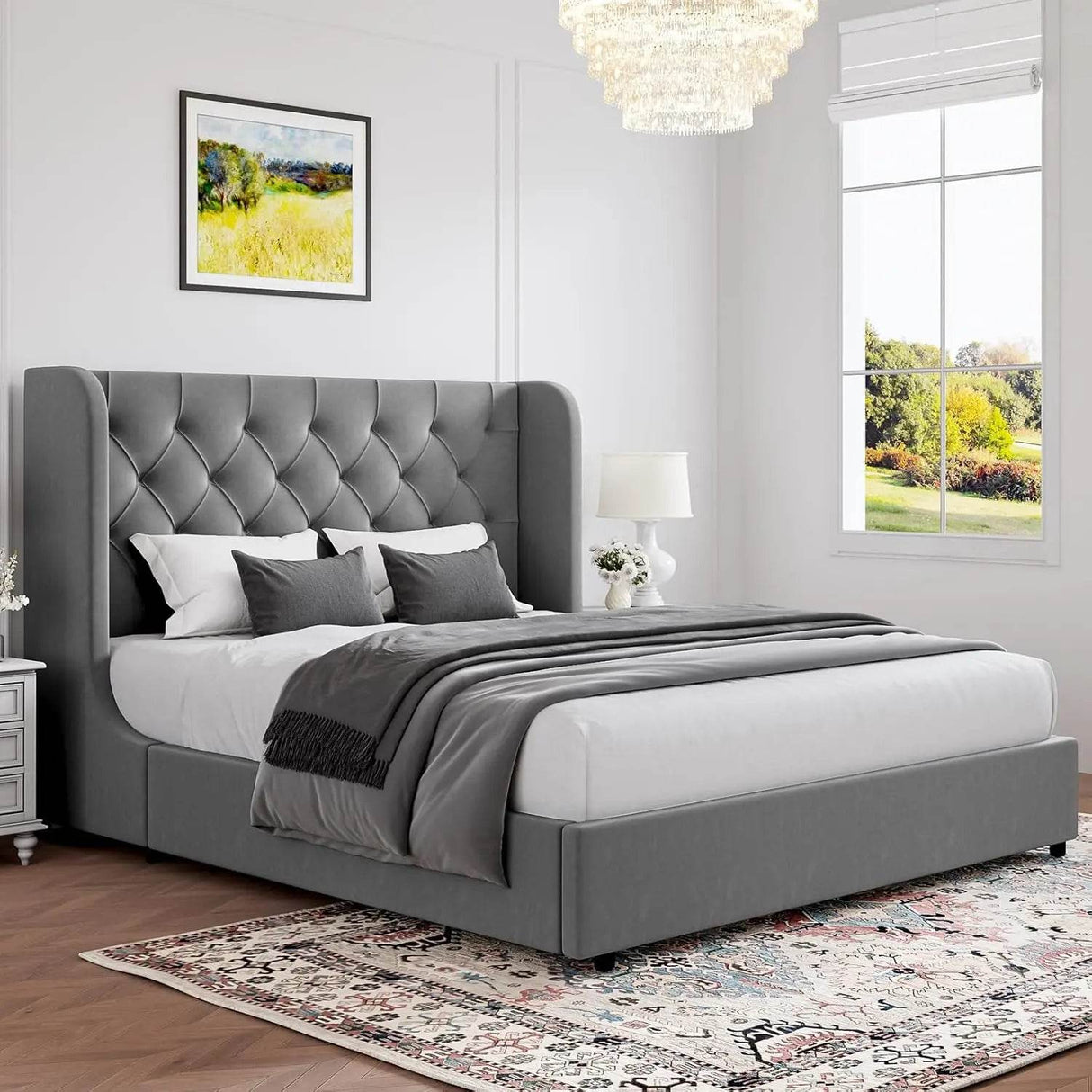 Upholstered Velvet Tufted Bed Frame - Omega Lifestyles