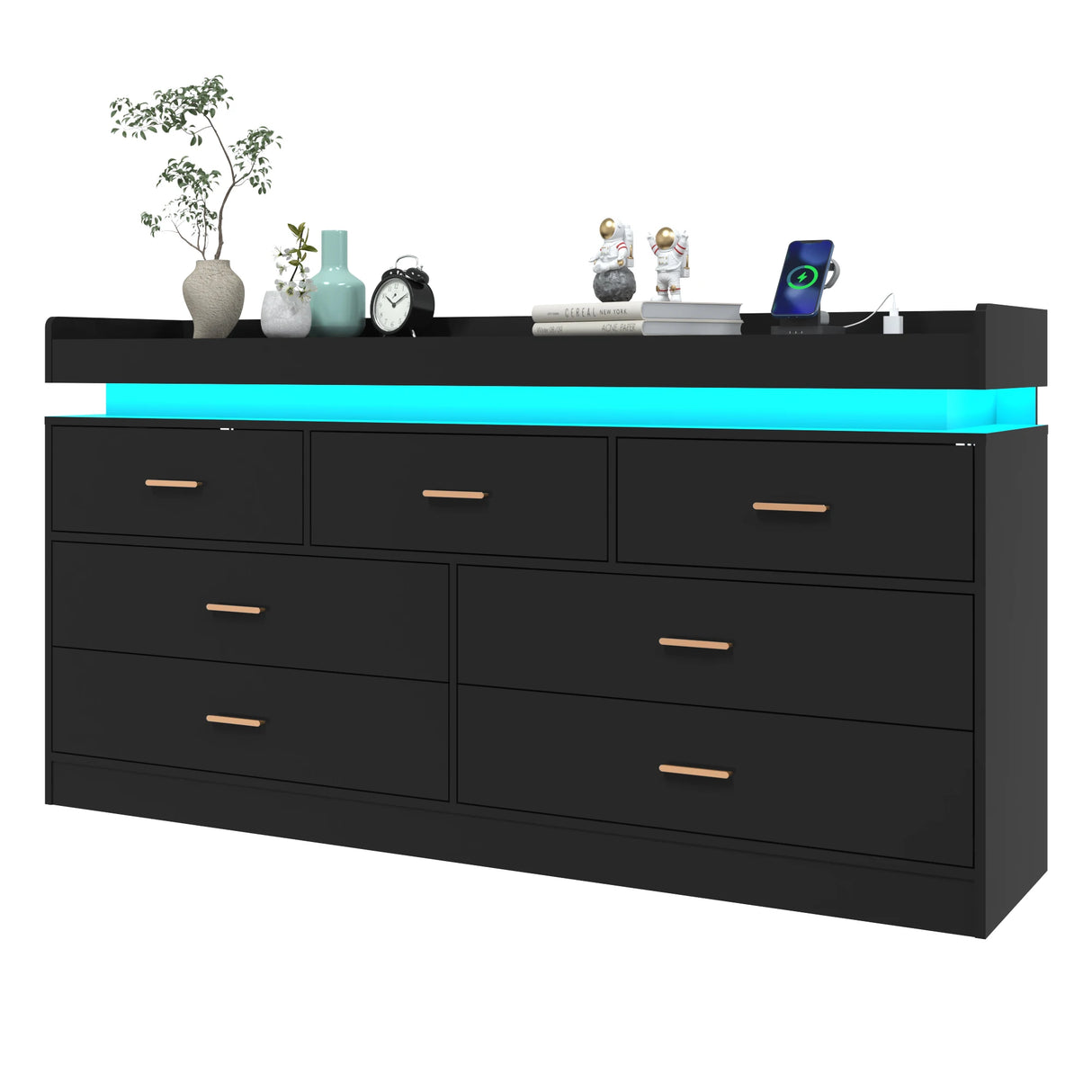 Modern 7-Drawer Wooden Dresser With LED Light
