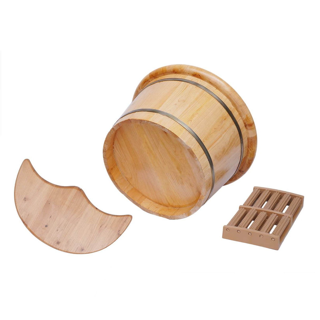 Cedar Wood Foot Bath Bucket With Massage Roller