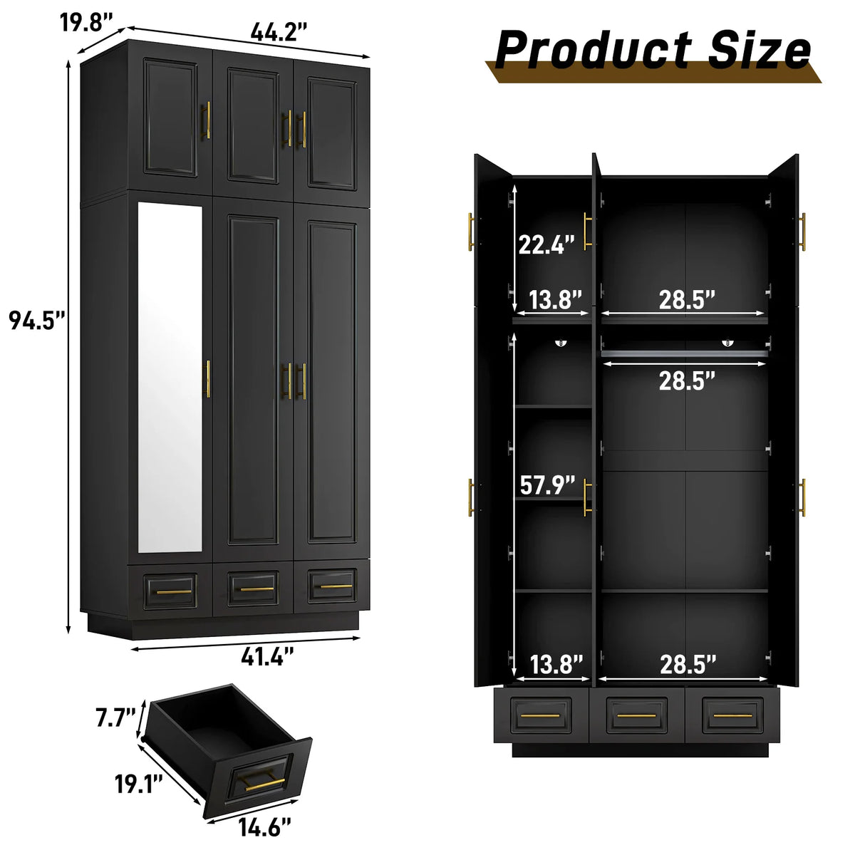 Modern 3-Door Engineered Wood Wardrobe With LED Lights