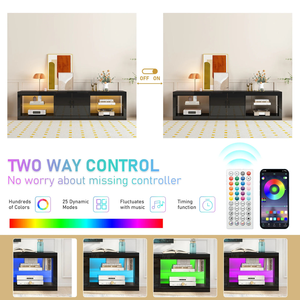 Modern High Gloss 72-Inch LED TV Stand With Storage