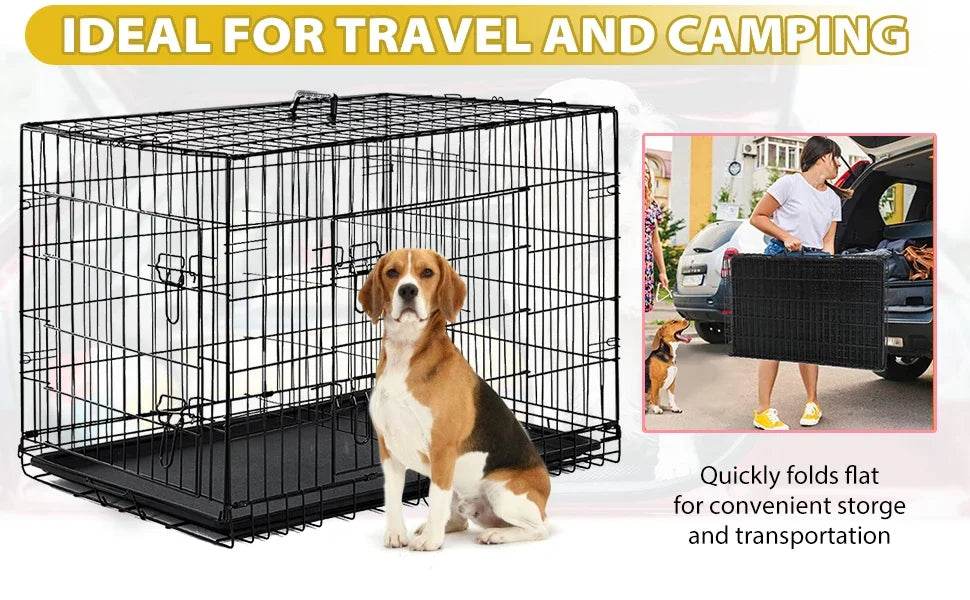 42-Inch Folding Heavy Duty Metal Wire Dog Crate - Sleep Galleria