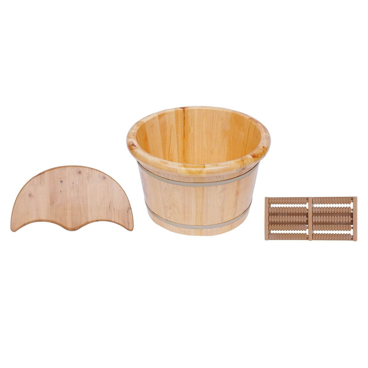 Cedar Wood Foot Bath Bucket With Massage Roller