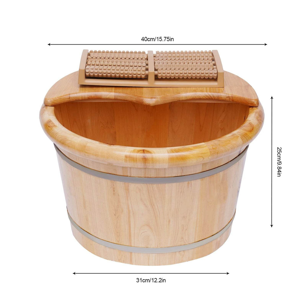 Cedar Wood Foot Bath Bucket With Massage Roller