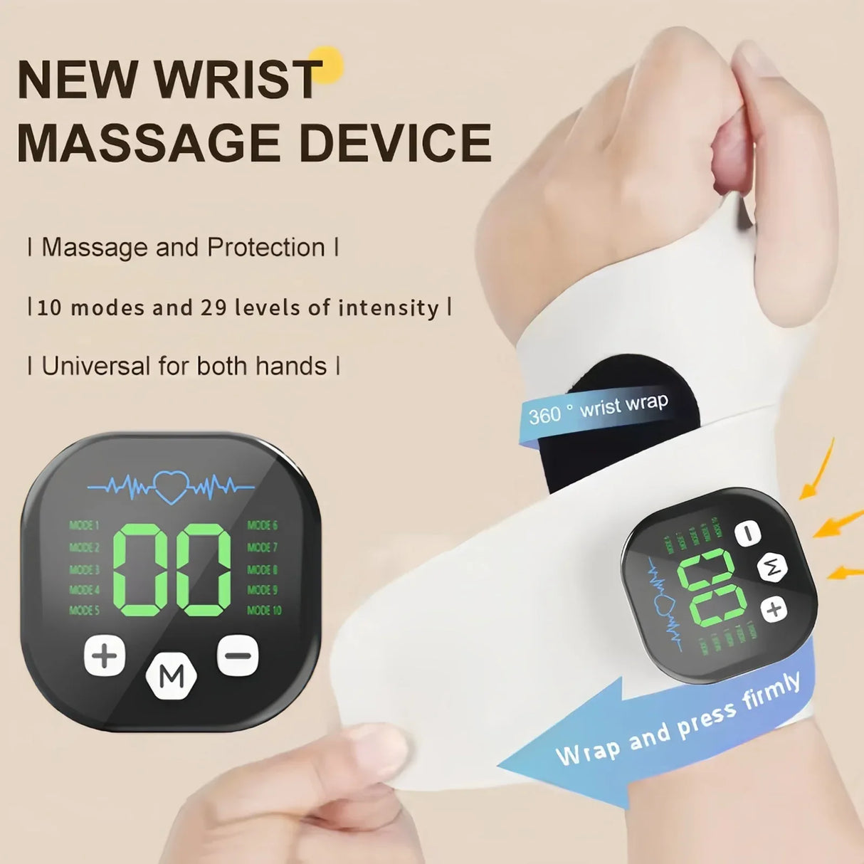 Cordless Electric Wrist Massager With 8 Modes and 30 Intensities - Omega Lifestyles