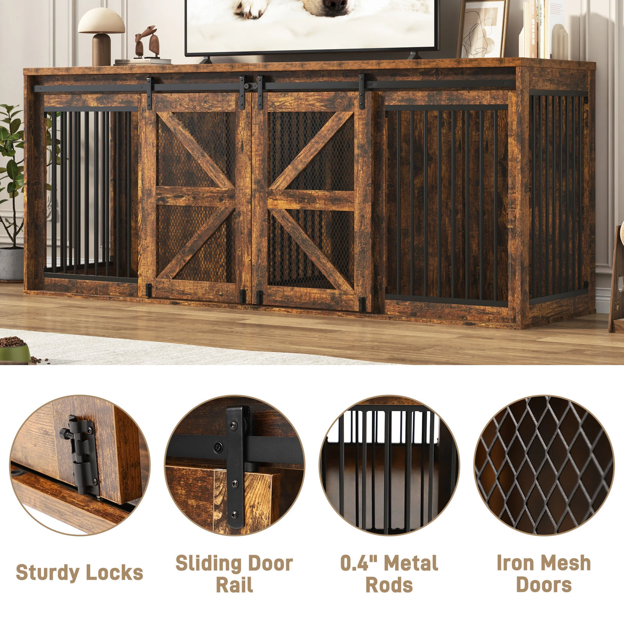 Farmhouse Wooden Large Dog Crate TV Stand Furniture