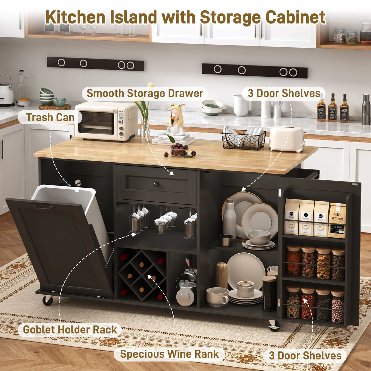 Rolling Wood Kitchen Island Cart With Drop Leaf Countertop