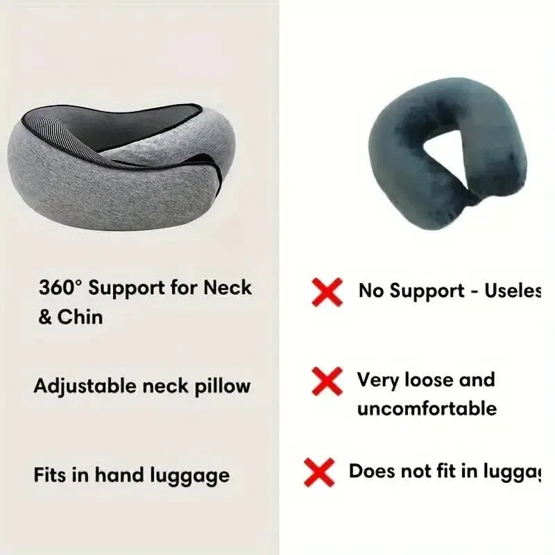 Memory Foam Travel Neck Pillow Adjustable U-Shape Support - Omega Lifestyles