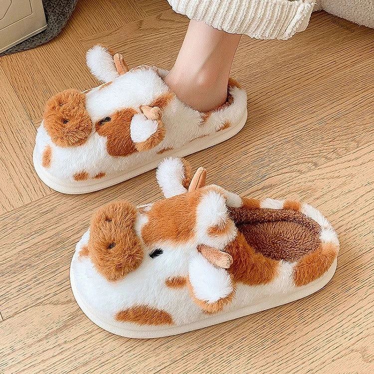 Women’s Winter Plush Cartoon Cow Indoor Slippers