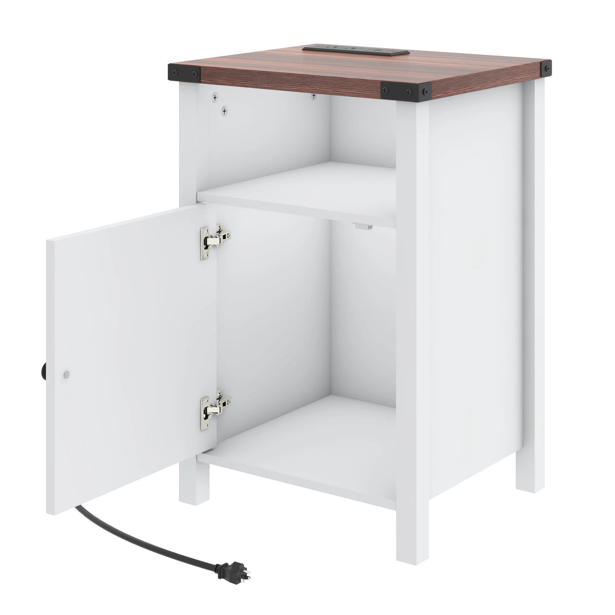 Farmhouse LED Nightstand Set of 2 With Charging Station