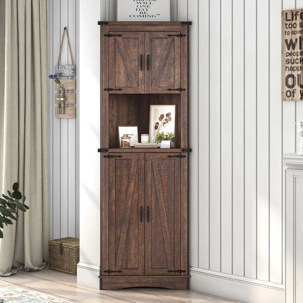 Farmhouse 5-Tier Engineered Wood Corner Storage Cabinet