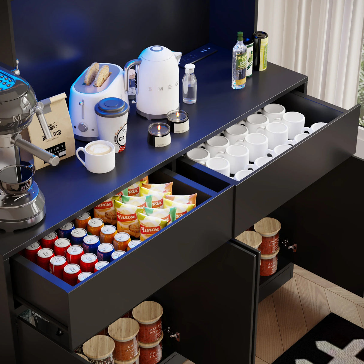 American Country Antique Wood Pantry Cabinet With LED Lights