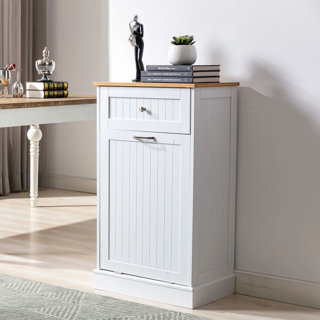 Multifunctional Tilt Out Kitchen Trash Cabinet With Cutting Board