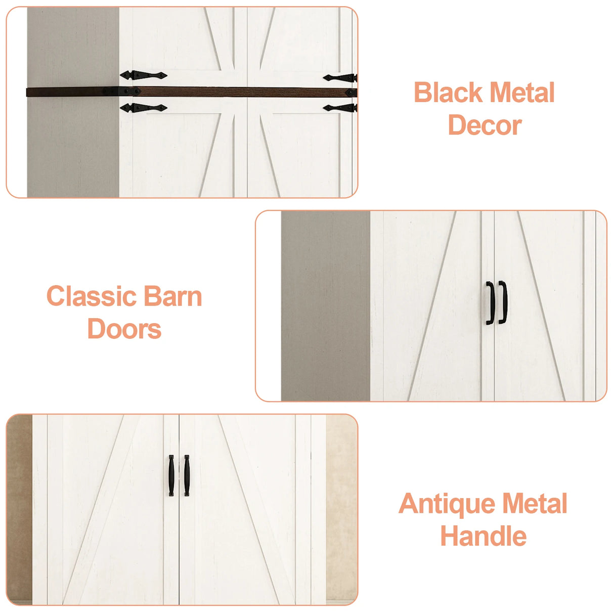 71-Inch Farmhouse Adjustable Shelves Storage Cabinet