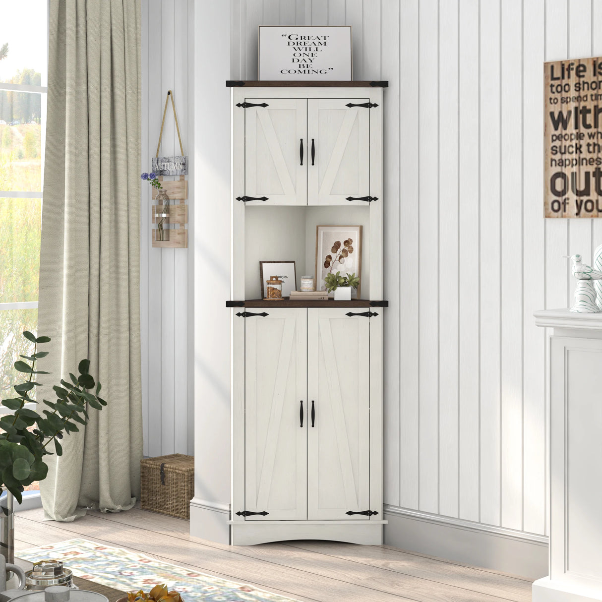 Farmhouse 5-Tier Engineered Wood Corner Cabinet