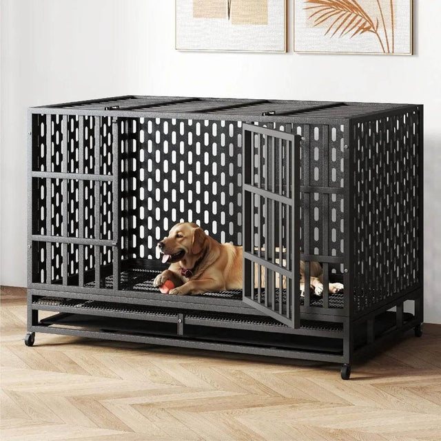 Heavy Duty 48-Inch Alloy Steel Dog Crate With Wheels - Sleep Galleria