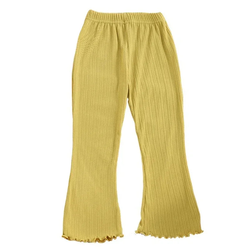 Girls Summer Ribbed Knit Flared Casual Pants - Omega Lifestyles