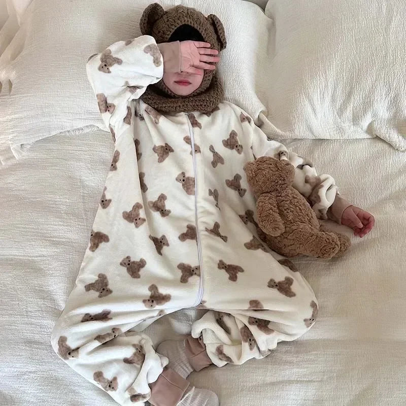 Kids Winter Plush Flannel Fleece Panda Pajamas