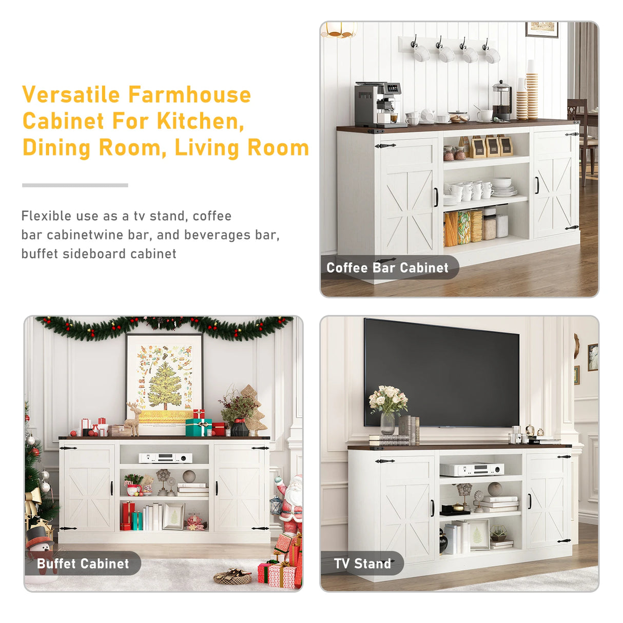 66-Inch Farmhouse Wooden TV Stand With Power Outlets