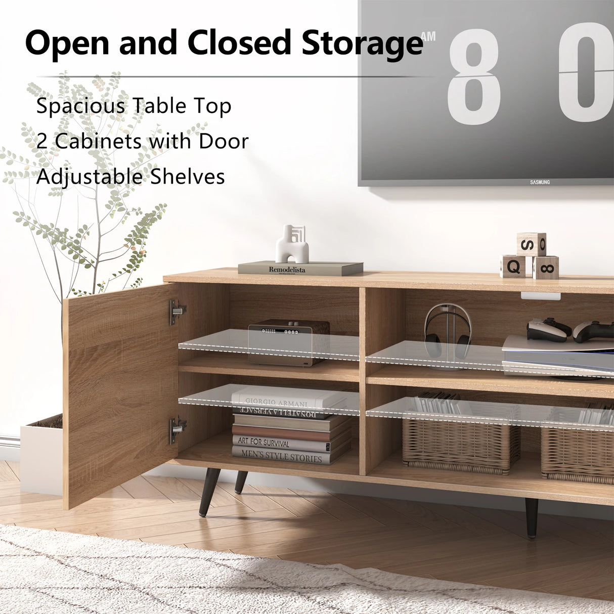 Modern Mid Century MDF Wood TV Stand Console