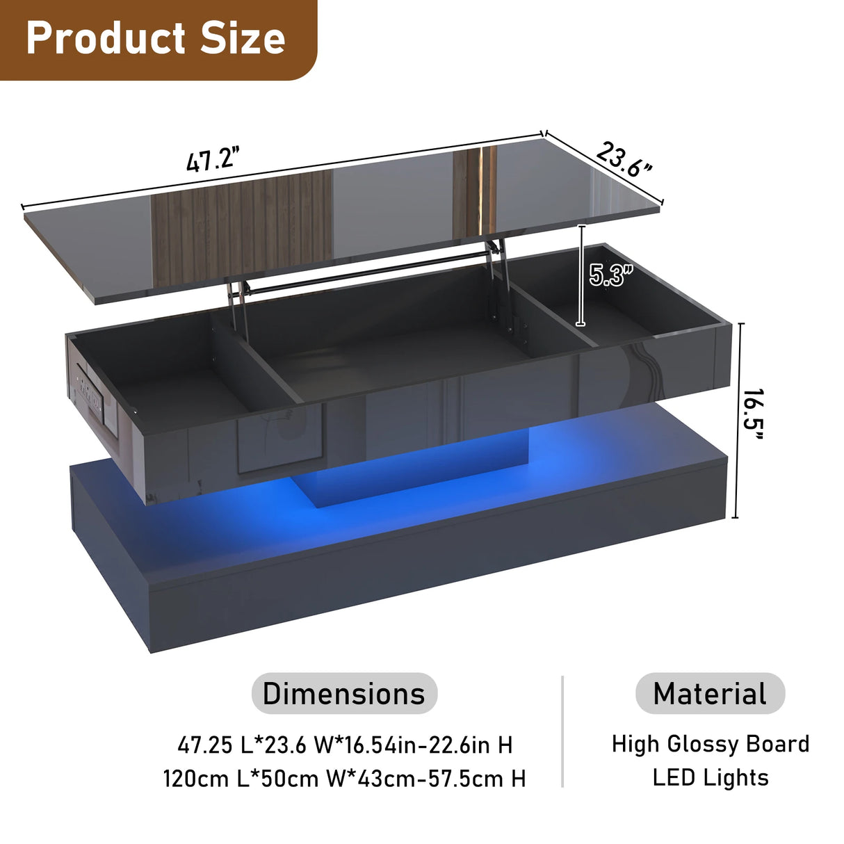 Modern LED Coffee Table With Storage And Lighting