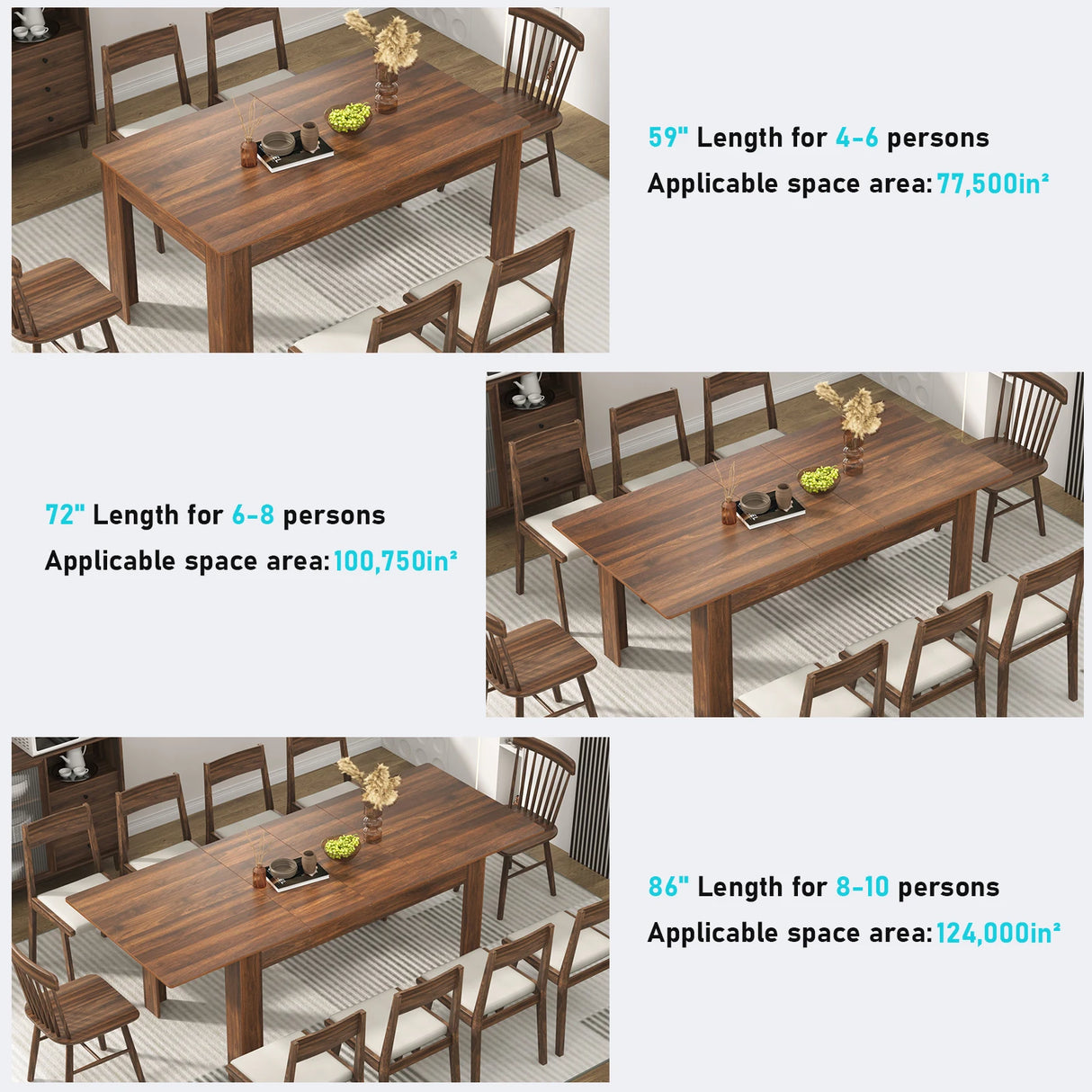 Modern Extendable Wooden Dining Table For 6 To 10 Persons