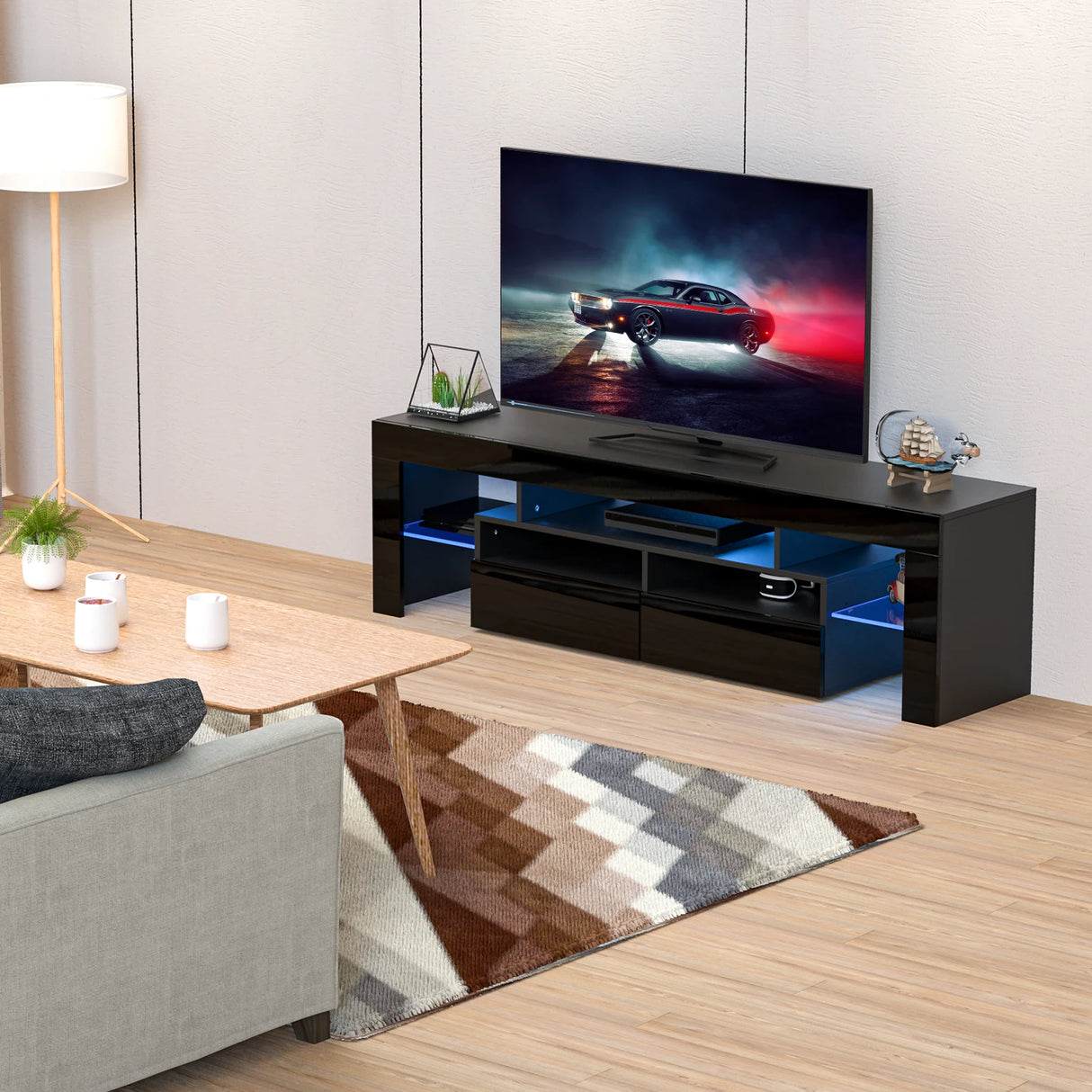 Modern 63-Inch RGB LED Storage Drawer TV Stand