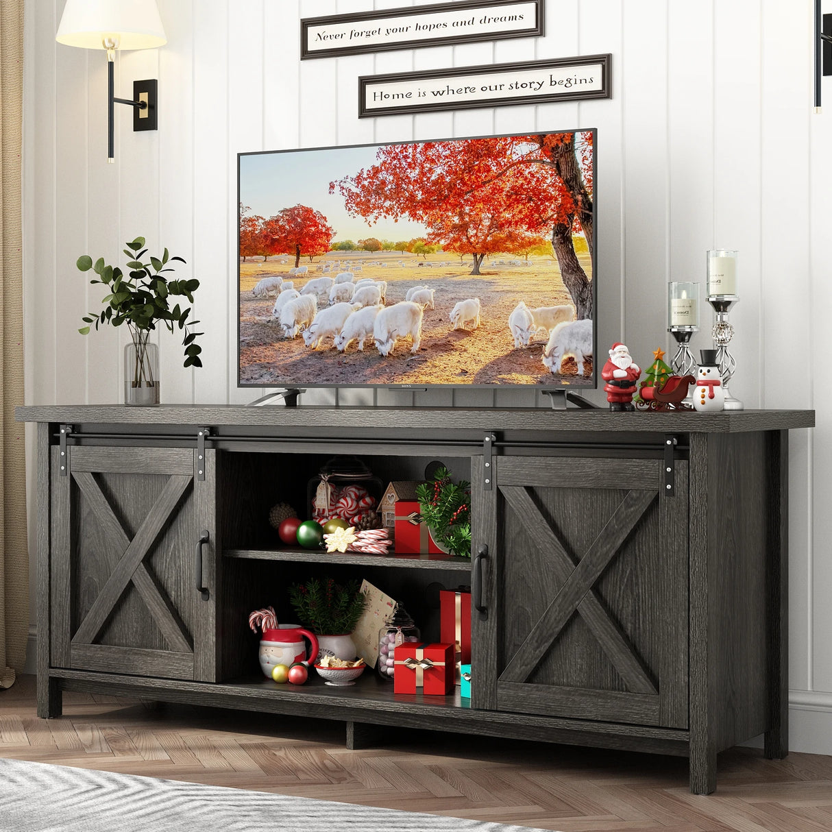 Farmhouse Sliding Barn Door Rustic TV Stand