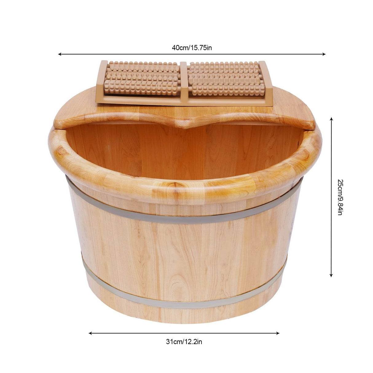 Cedar Wood Foot Bath Bucket With Massage Roller
