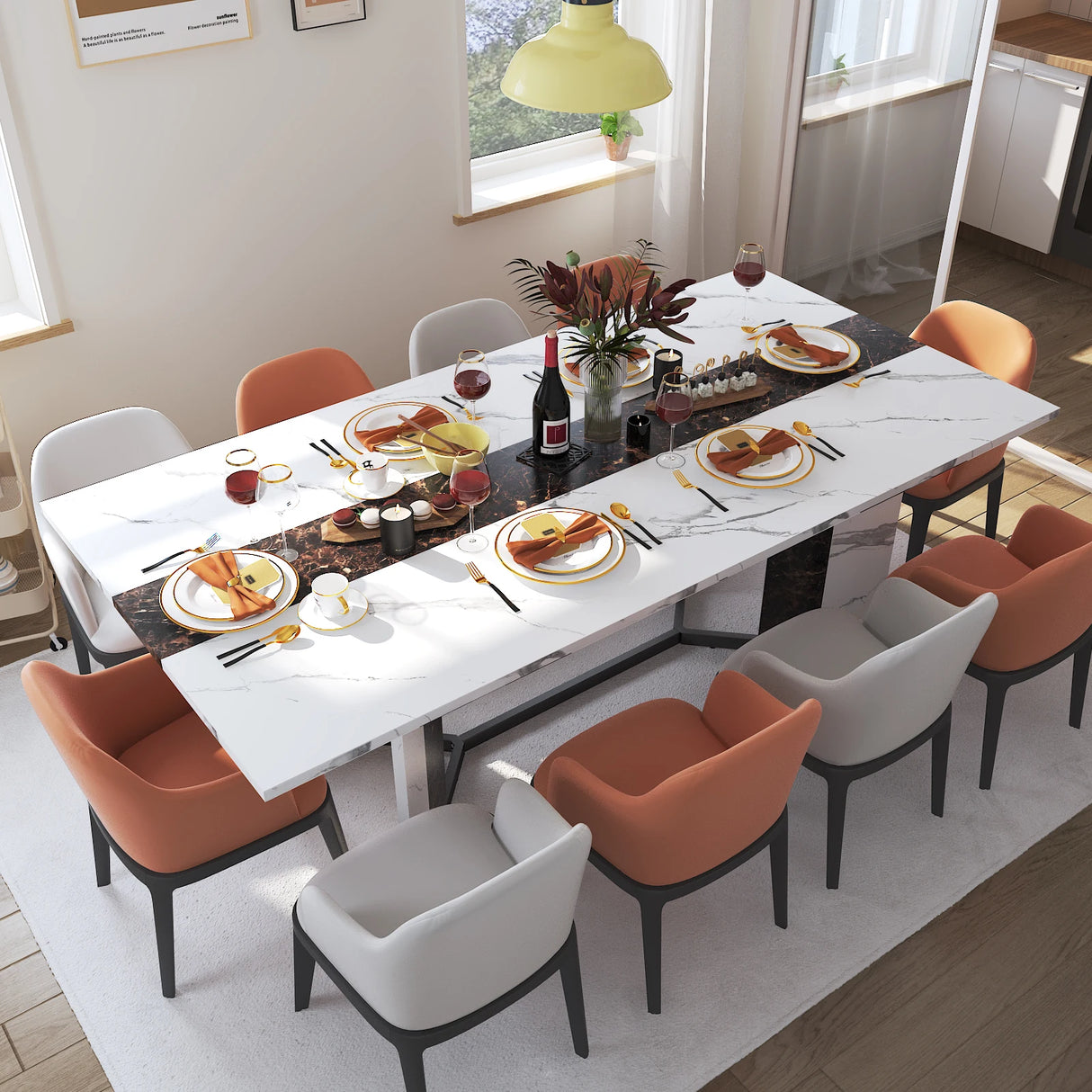 Modern Rectangular Wood Top Dining Table With Metal Legs