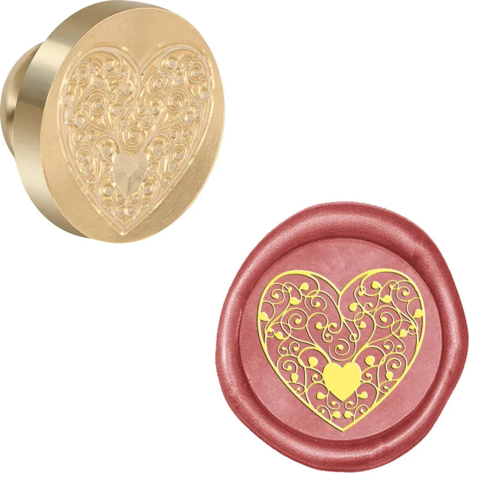 Wedding Heart Pattern Removable Brass Wax Seal Stamp - Omega Lifestyles