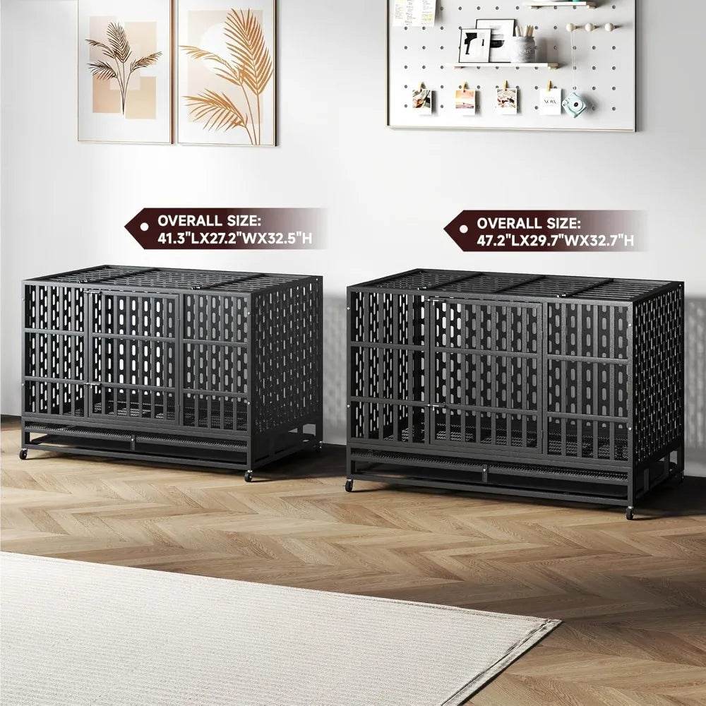 Heavy Duty 48-Inch Alloy Steel Dog Crate With Wheels - Sleep Galleria