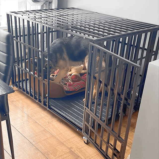 Heavy Duty Chew-Resistant Iron Dog Crate With Wheels - Omega Lifestyles