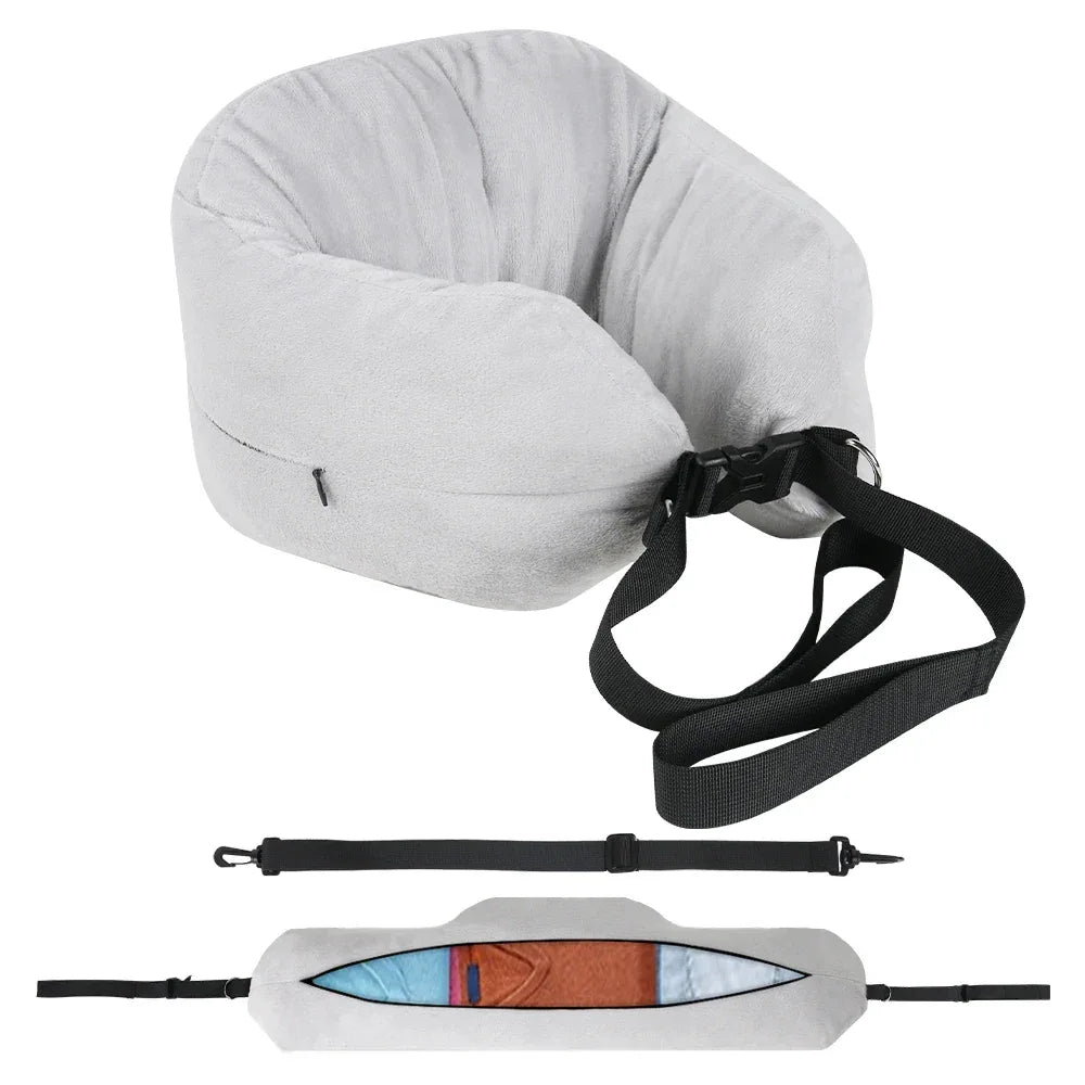Travel Neck Pillow With Velvet Cover And Storage Bag - Omega Lifestyles