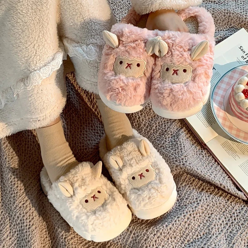 Lovely Sheep Plush Cotton Non-Slip Fluffy Slippers