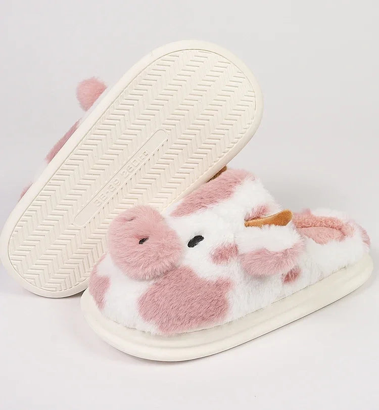 Women’s Winter Plush Cartoon Cow Indoor Slippers