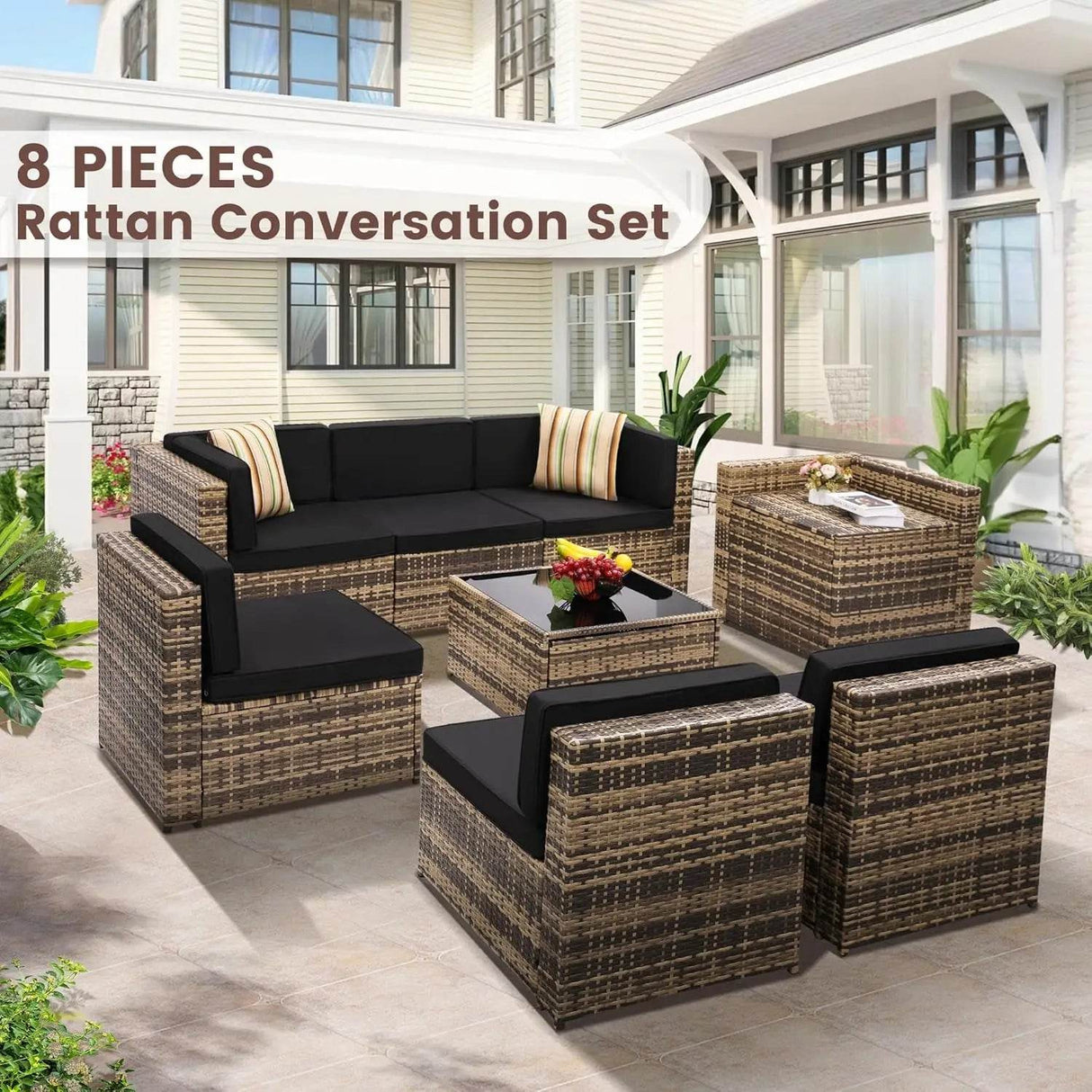 8-Piece Outdoor Rattan Patio Furniture Set - Omega Lifestyles