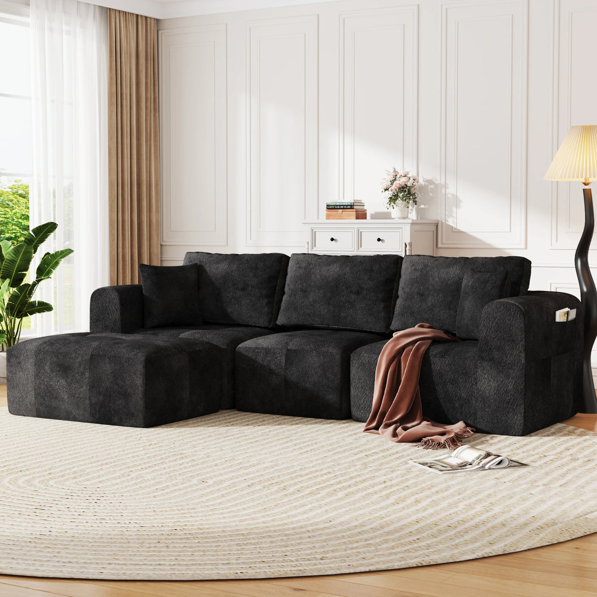 Modular L-Shaped U-Shaped Convertible Ottoman Sectional Sofa