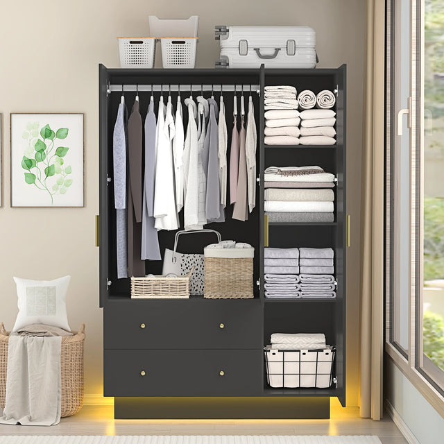 Modern Engineered Wood 3-Door Wardrobe Closet With Mirror