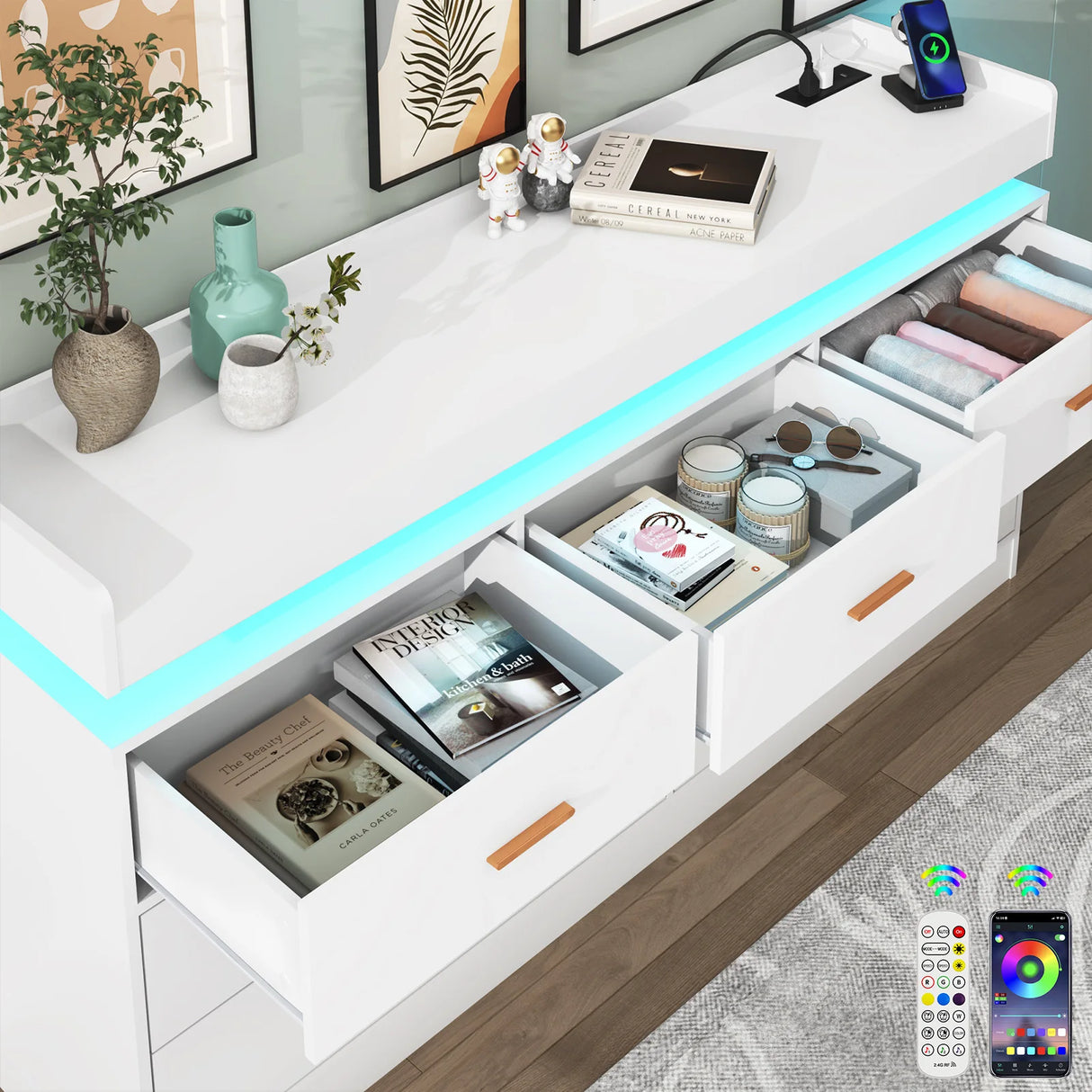 Modern 7-Drawer Wooden Dresser With LED Light