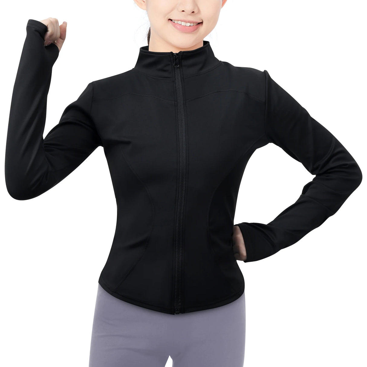 Lightweight Full-Zip Thumb Hole Women's Workout Jacket