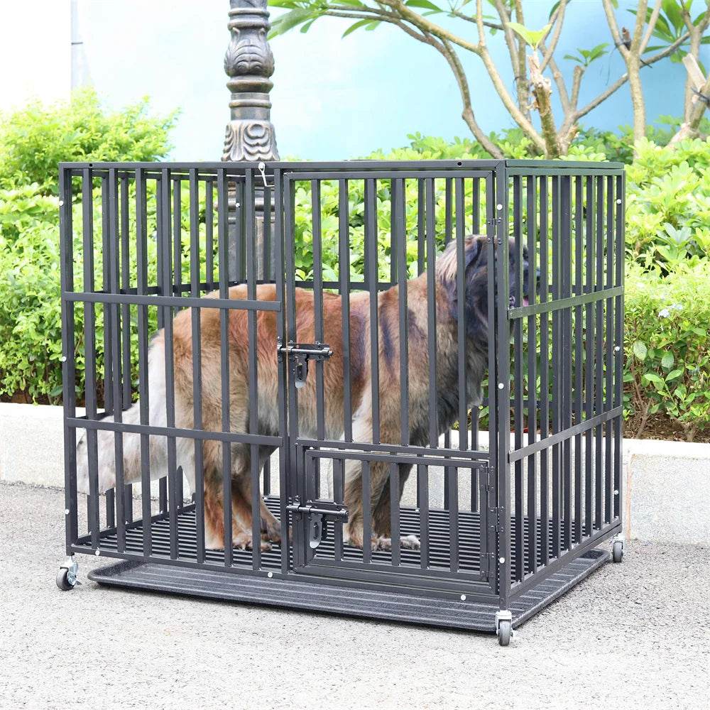 Heavy Duty Chew-Resistant Iron Dog Crate With Wheels - Omega Lifestyles