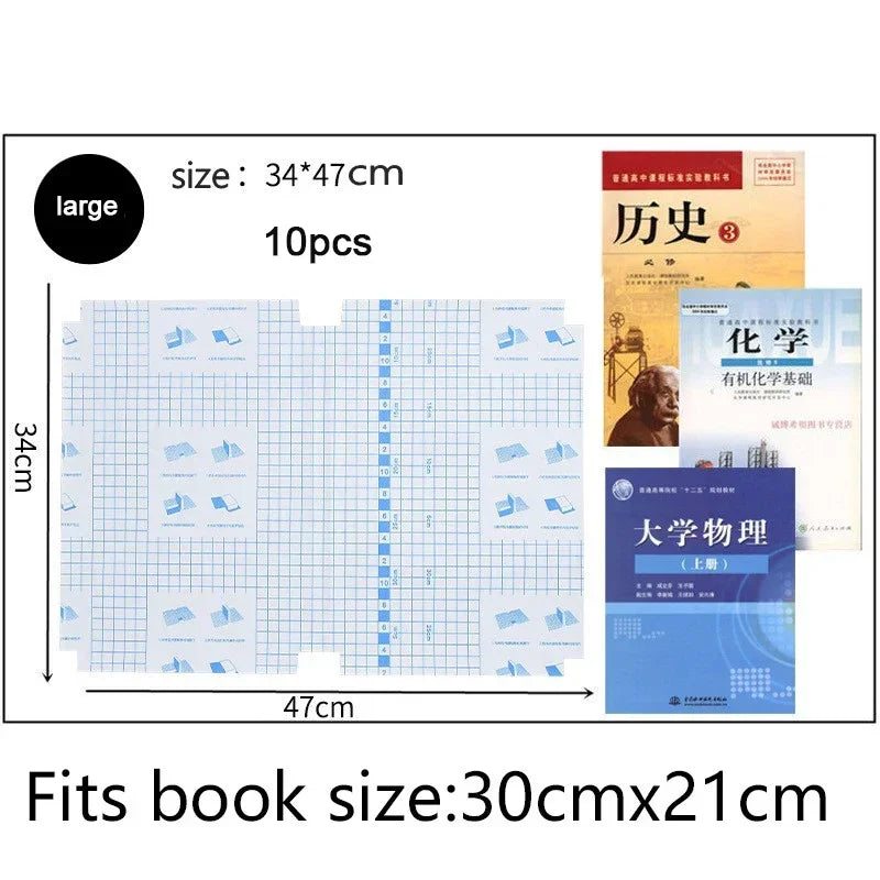 Pack of 10 Transparent Self-Adhesive Book Cover Film Set