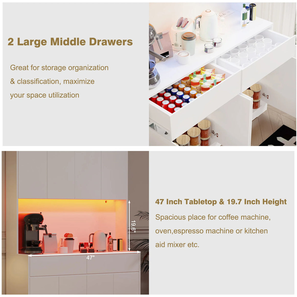 American Country Antique Wood Pantry Cabinet With LED Lights