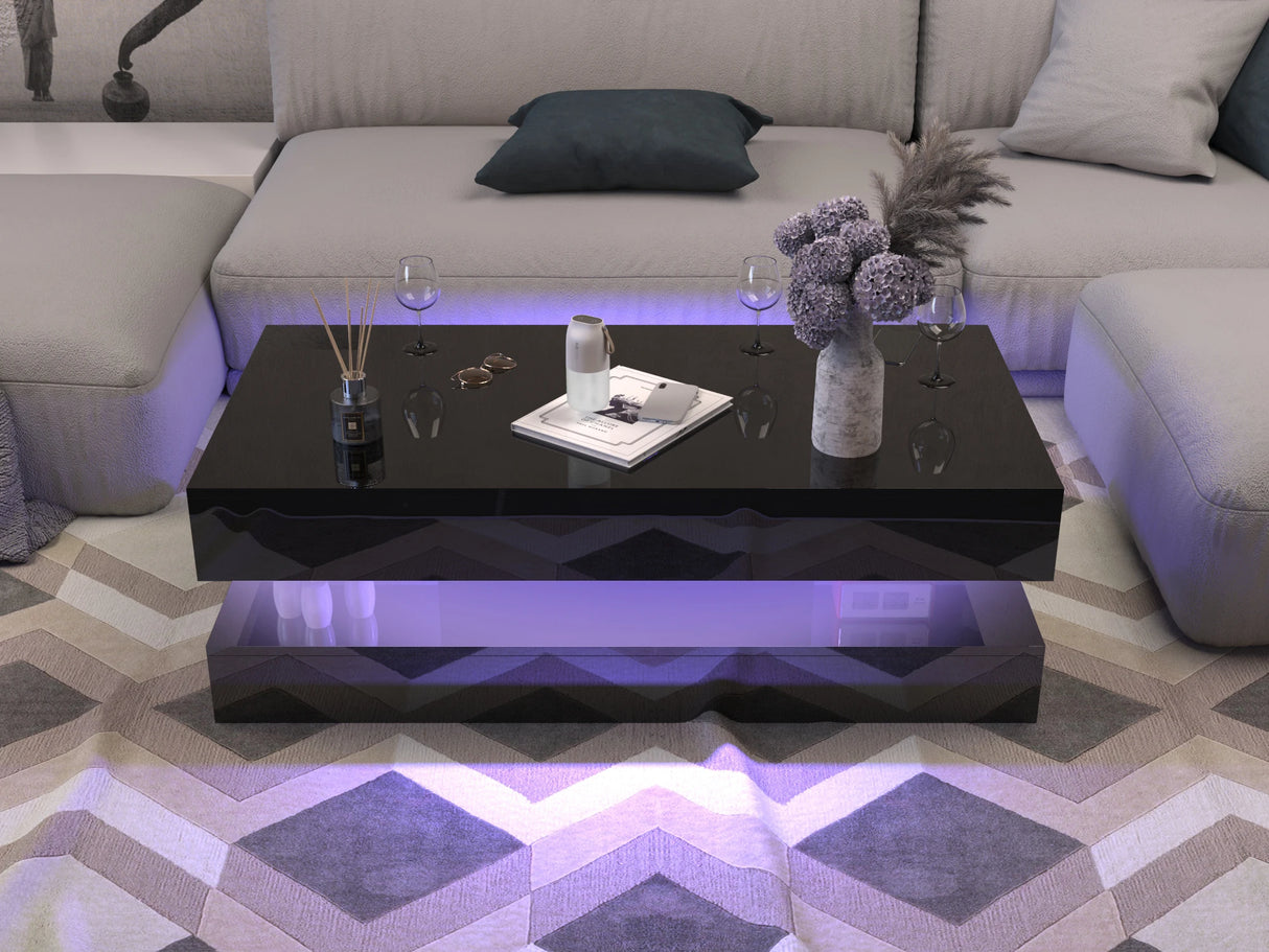 Modern LED High Glossy Wood Coffee Table With Storage