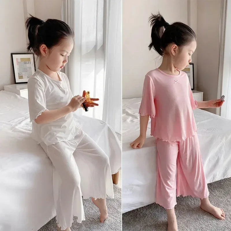 Girls Thin Summer Polyester Knit Casual Homewear Set - Omega Lifestyles