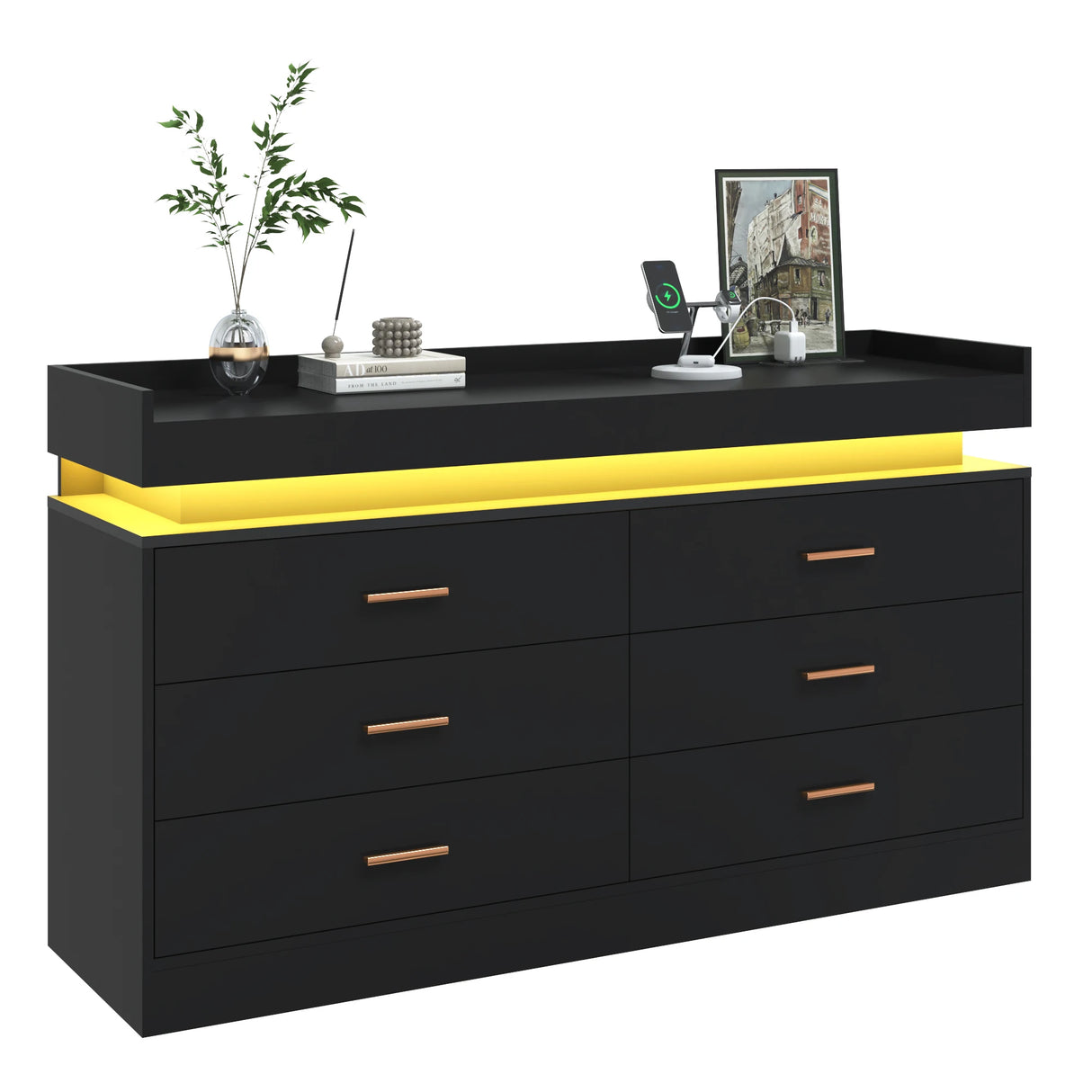 Modern 6-Drawer Wooden Dresser With LED Light
